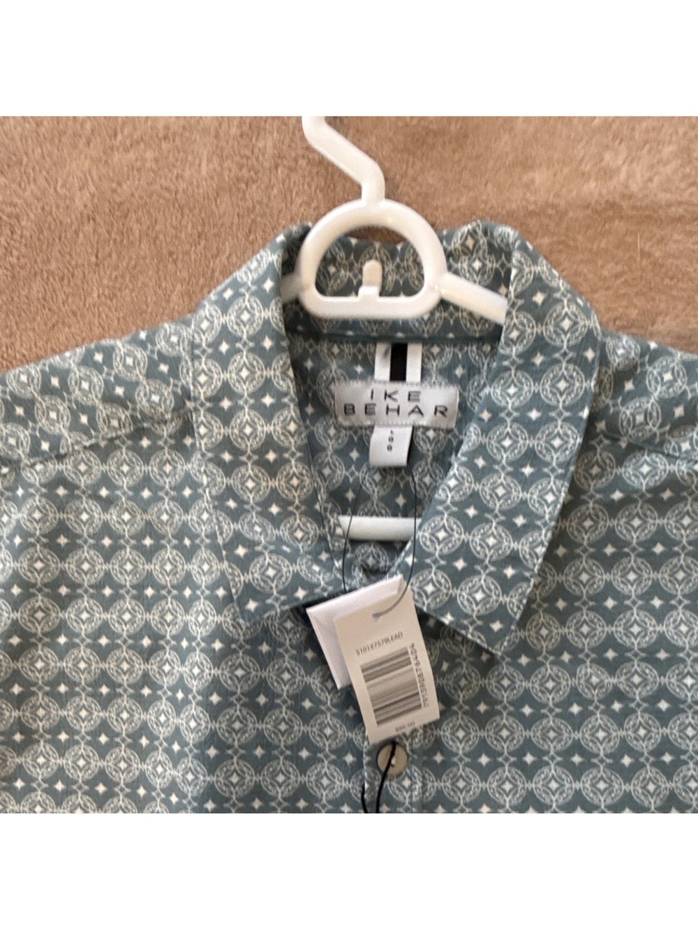 Ike Behar Teal Short-Sleeve Shirt with White Geometric Motif